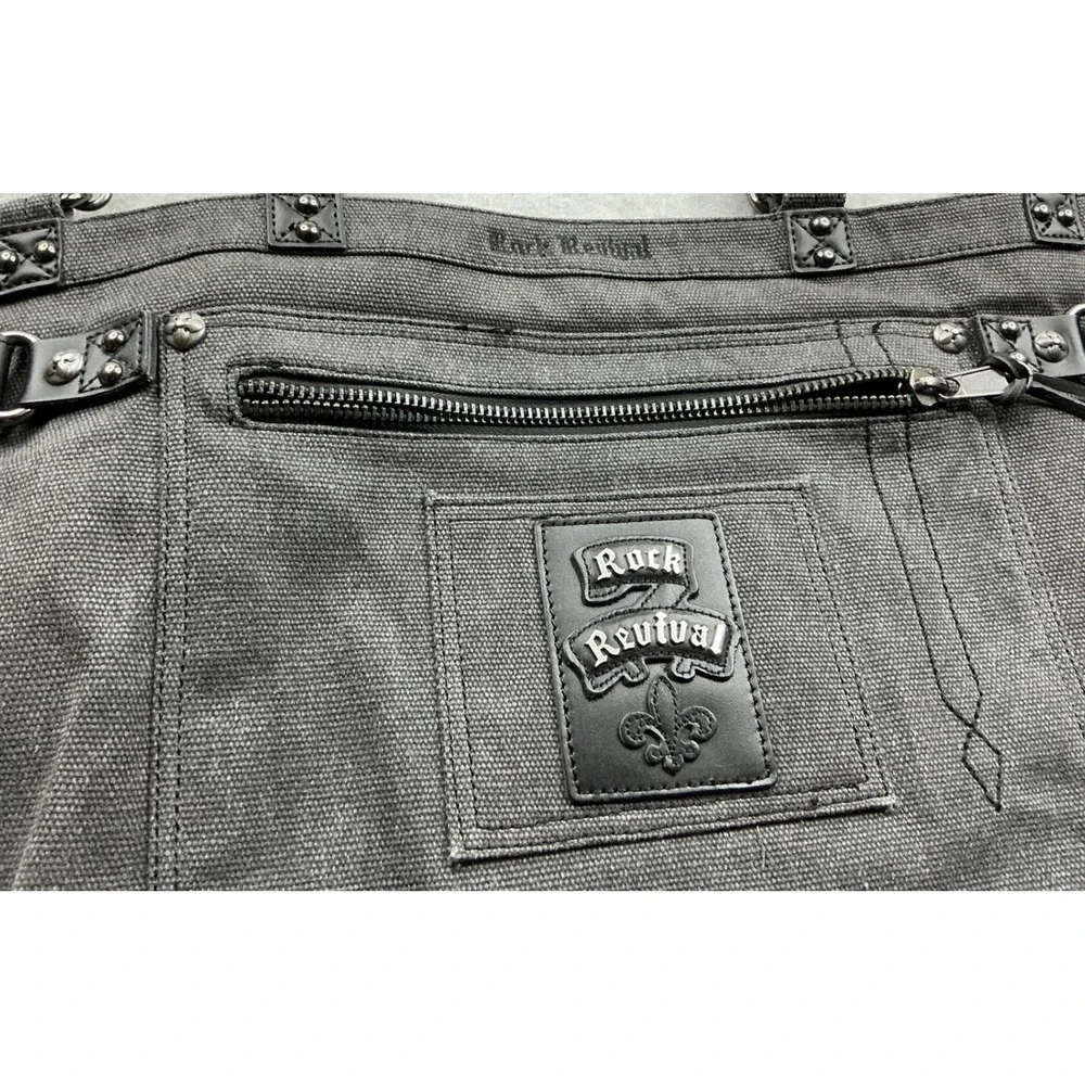 Rock Revival Y2K Canvas Messenger Bag Studded Crossbody Tote Grey OS Streetwear